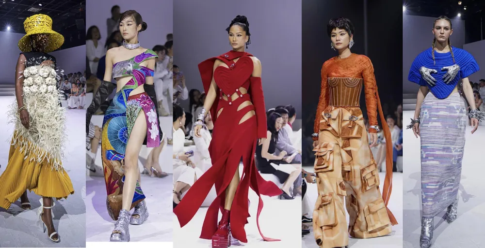 Hoa hậu H&apos;Hen Niê (ở giữa) và các người mẫu tỏa sáng trong thiết kế của Phan Đăng Hoàng