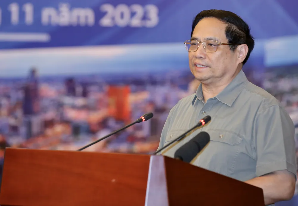 Thủ tướng Phạm Minh Chính phát biểu kết luận hội nghị. Ảnh: DŨNG PHƯƠNG