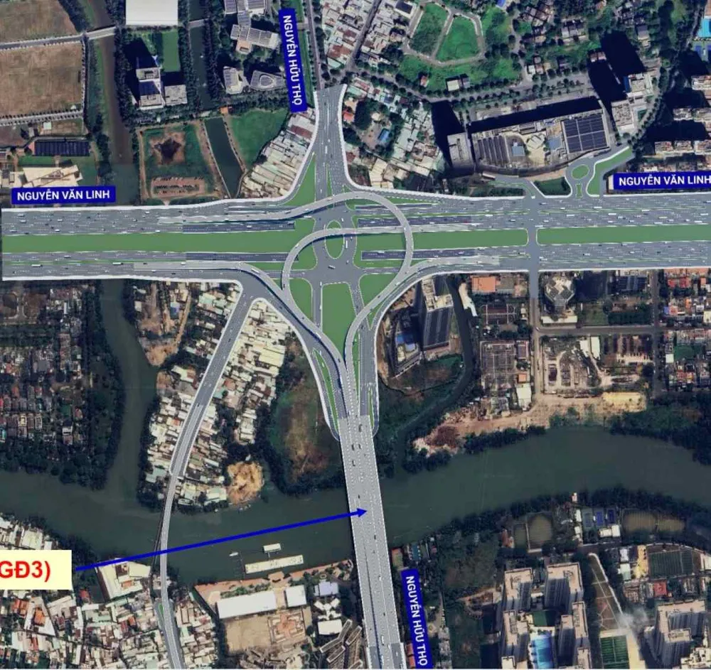 Nút giao Nguyễn Văn Linh hiện có 2 hầm chui và sẽ được đầu tư thêm cầu vượt để đồng bộ. Ảnh: Sở Xây dựng TPHCM BN.jpg