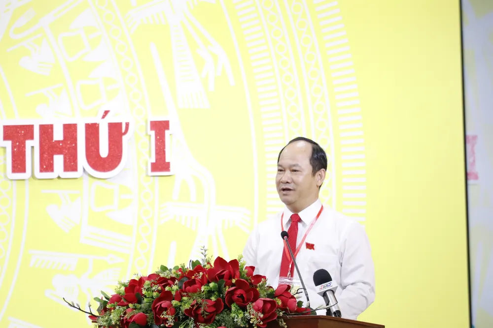 Bí thư Đảng ủy phường Tân Định Lê Đức Thanh phát biểu tại đại hội _MG_9575.JPG