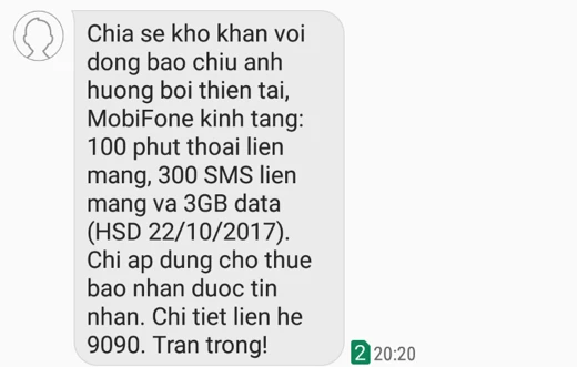 MobiFone đã hỗ trợ gói cước viễn thông cho các thuê bao vùng lũ