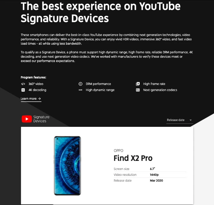 OPPO Find X2 được Youtube công nhận trong danh sách Signature Devices