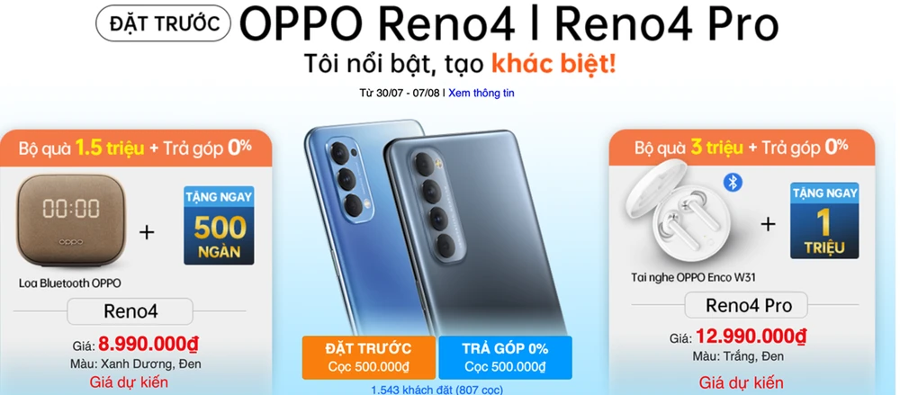 OPPO Reno4 và Reno4 Pro ghi nhận hơn 2.500 khách hàng đặt cọc đầu tiên 