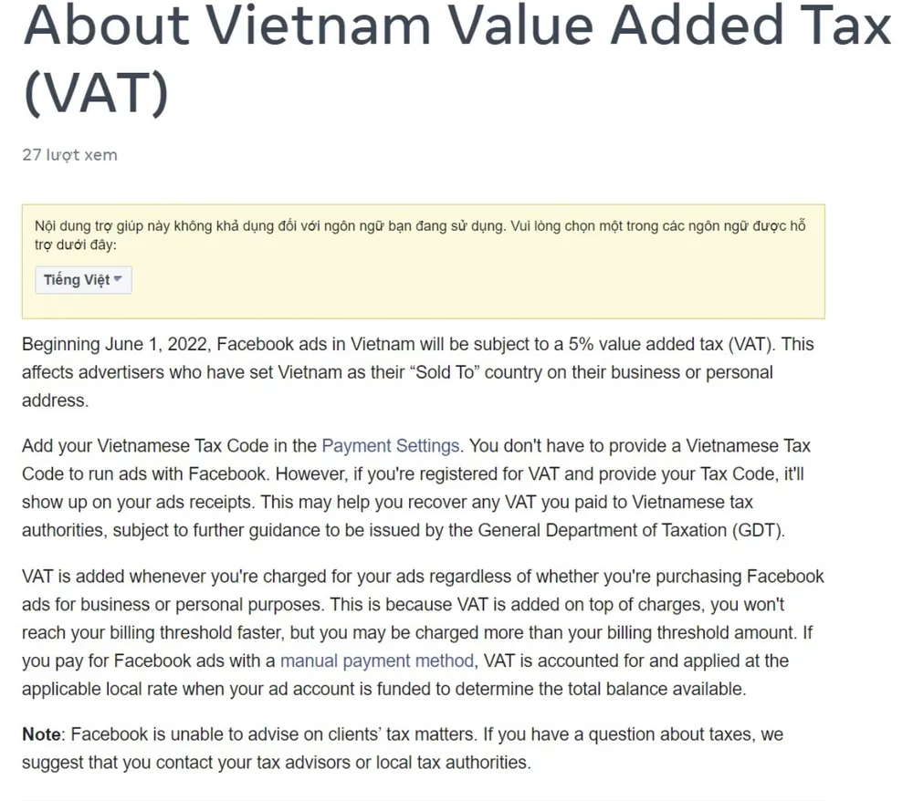 Facebook thu 5% phí quảng cáo để nộp thuế ở Việt Nam  ​ ảnh 1