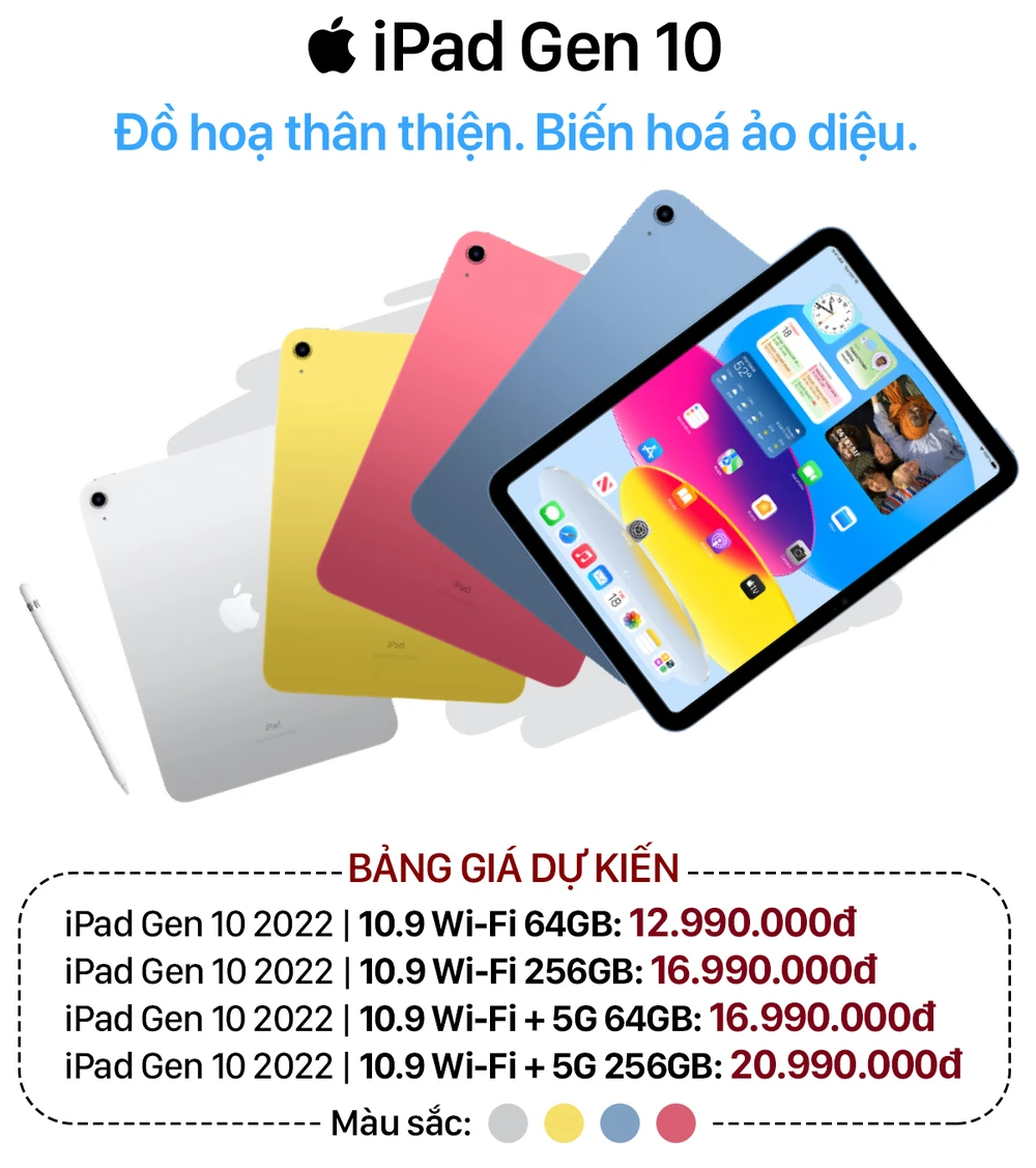iPad Gen 10 và iPad Pro 2022 chính hãng có giá dự kiến từ 12,99 triệu đồng ảnh 1 iPad Gen 10 và iPad Pro 2022 chính hãng có giá dự kiến từ 12,99 triệu đồng ảnh 1