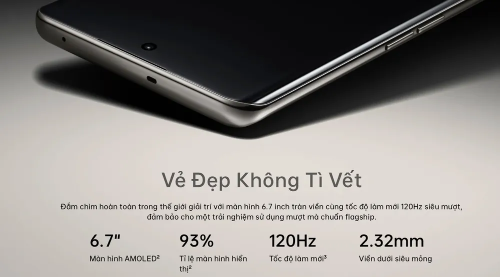Reno8 T 5G với màn hình AMOLED 6,7 inch, tỷ lệ hiển thị màn hình 93% và viền dưới siêu mỏng 2,32 mm mang lại trải nghiệm thị giác sống động và đắm chìm Reno8 T 5G với màn hình AMOLED 6,7 inch, tỷ lệ hiển thị màn hình 93% và viền dưới siêu mỏng 2,32 mm mang lại trải nghiệm thị giác sống động và đắm chìm