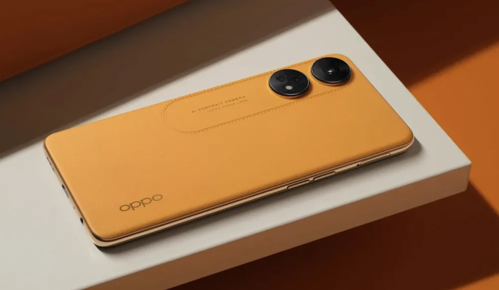 RENO8 T màu Cam Hoàng Hôn với thiết kế da sợi thuỷ tinh nổi bật RENO8 T màu Cam Hoàng Hôn với thiết kế da sợi thuỷ tinh nổi bật