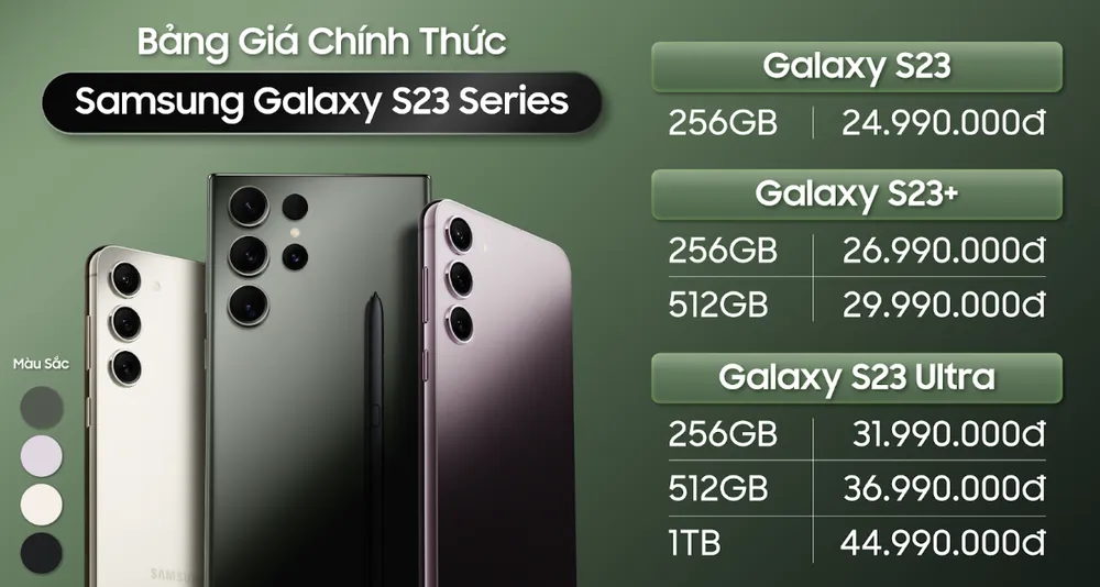 Bảng giá của Galaxy S23 series tại hệ thống Di Động Việt, đối tác toàn diện của Samsung.