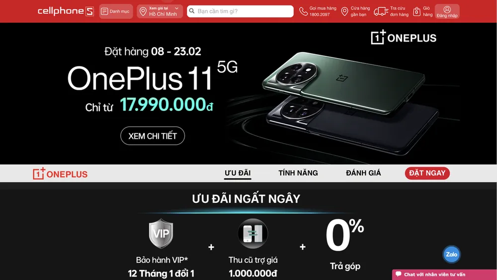 Sản phẩm được bán tại hệ thống CellphoneS với chương trình đặt hàng trước từ 8-2 đến 23-2-2023 với những khuyến mãi hấp dẫn dành cho người dùng tiên phong của OnePlus với ưu đãi trả góp 0%, dịch vụ khách hàng VIP và chương trình trợ giá thu cũ đổi mới lên đến 1 triệu đồng.