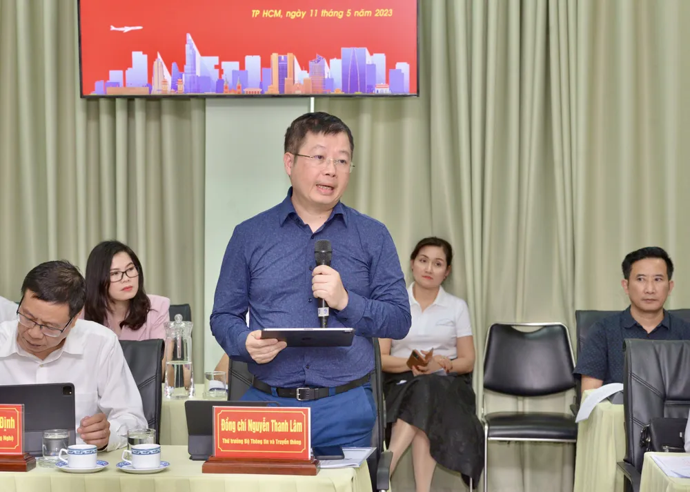 Thứ trưởng Bộ TT-TT Nguyễn Thanh Lâm phát biểu tại buổi làm việc. Ảnh: CAO THĂNG Thứ trưởng Bộ TT-TT Nguyễn Thanh Lâm phát biểu tại buổi làm việc. Ảnh: CAO THĂNG