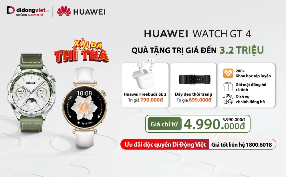 Mua Huawei Watch GT 4 nhận ngay quà tặng trị giá đến 3,2 triệu Mua Huawei Watch GT 4 nhận ngay quà tặng trị giá đến 3,2 triệu