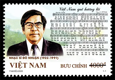 Bộ tem “Kỷ niệm 100 năm sinh nhạc sĩ Đỗ Nhuận (1922-2022)” được thiết kế theo ý tưởng từ bài hát “Việt Nam quê hương tôi” với phong cách thiết kế đồ họa, mẫu tem thể hiện hình làng quê quen thuộc của Việt Nam, có núi, có sông, có những lũy tre làng ẩn dưới lời bài hát