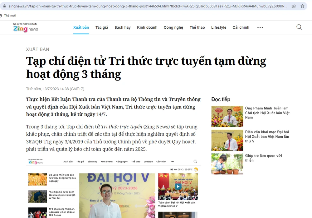 Zing News tạm dừng 3 tháng, tính từ ngày 14-7