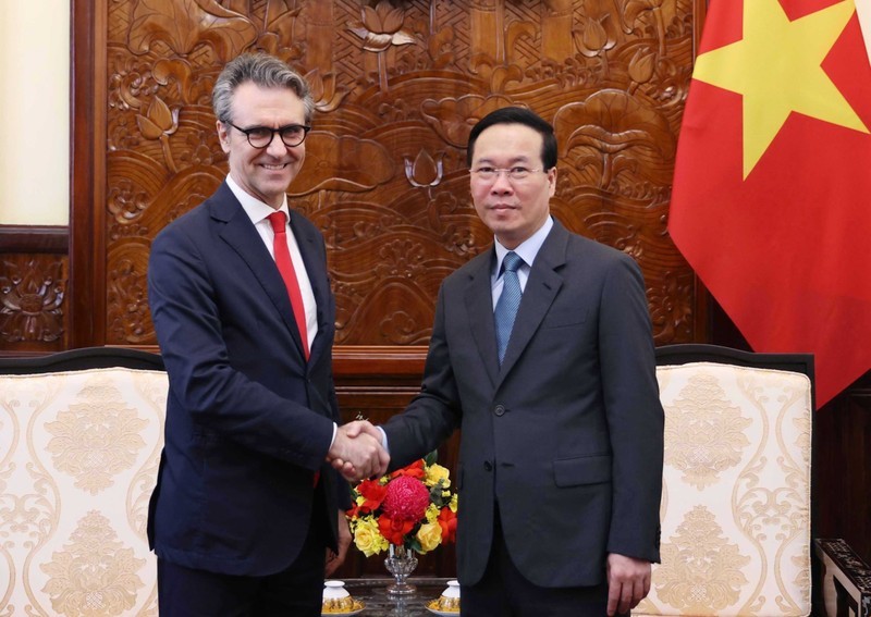 越南国家主席会见欧盟驻越南代表团团长。(图片来源:越通社)