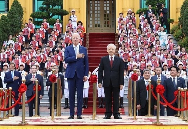 党中央总书记阮富仲为美国总统乔·拜登访越举行欢迎仪式。图自越通社 my-5961.jpg