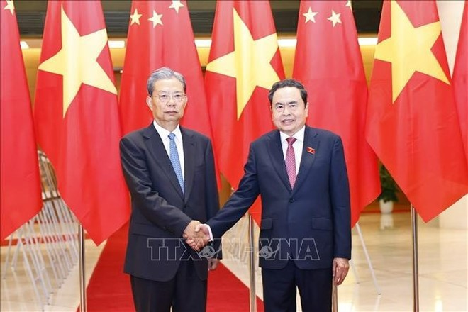 越南国会主席陈青敏同赵乐际委员长举行会谈。图自越通社