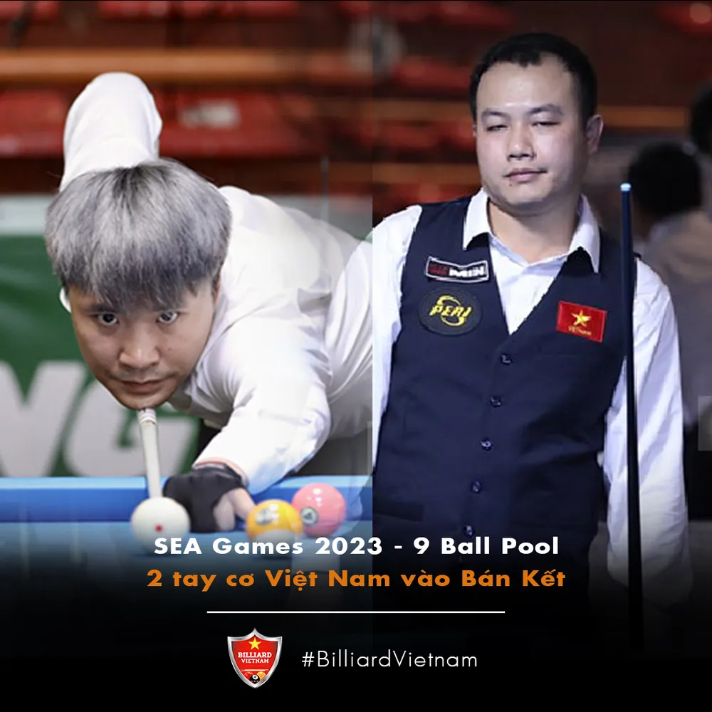 Hai cơ thủ Việt Nam Nguyễn Tuấn (phải), Tạ Văn Linh vào bán kết Pool 9 bi