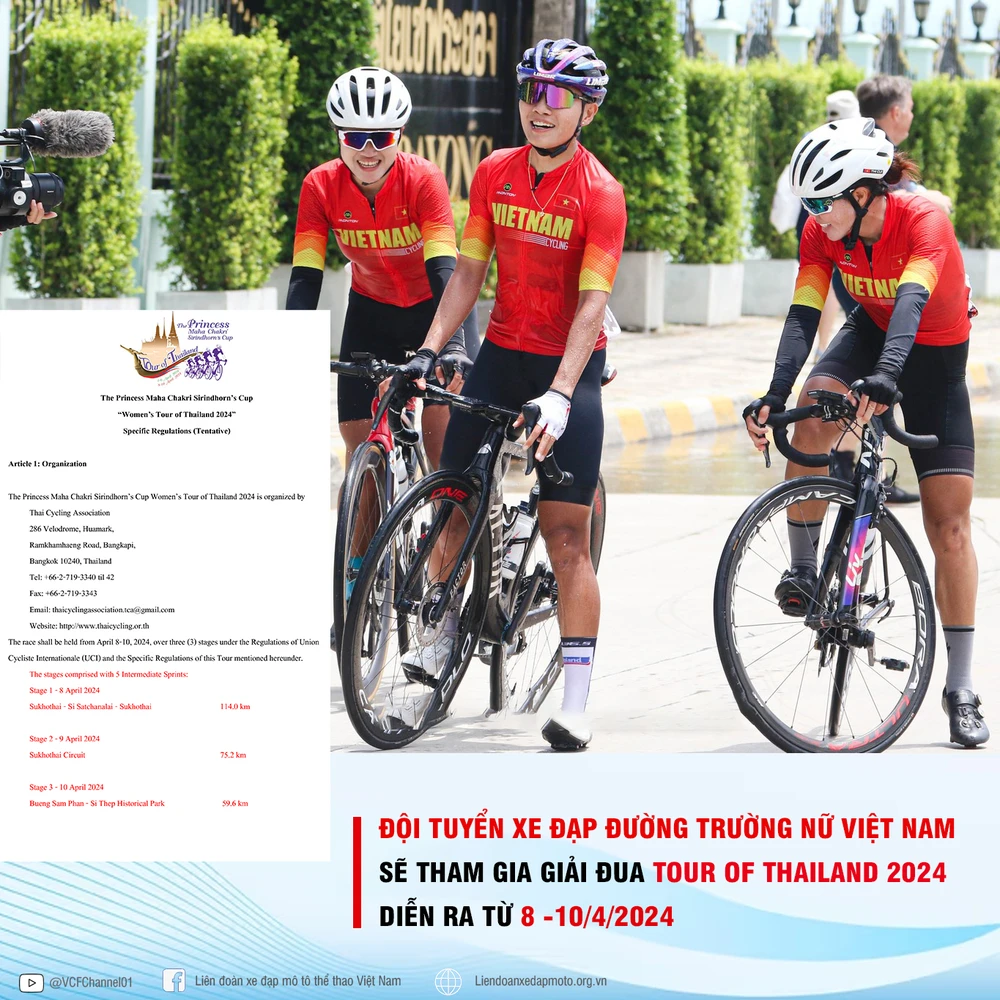 Liên đoàn xe đạp Việt Nam thông báo đội tuyển dự giải nữ Thái Lan. Ảnh: VCF 409213557-871997778046851-584486242707192569-n-6524.jpg