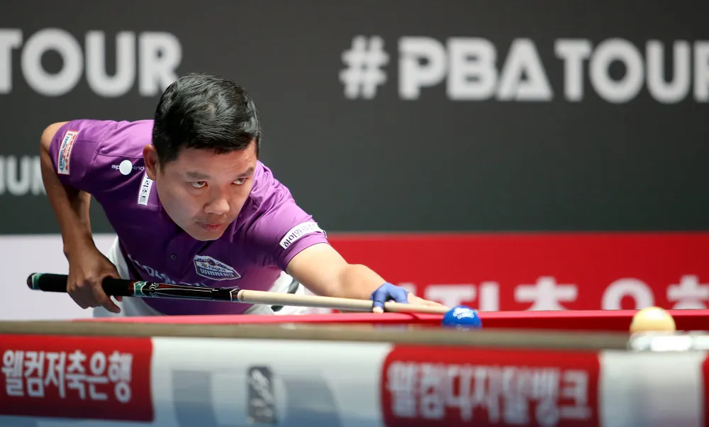 Nguyễn Đức Anh Chiến là cơ thủ Việt Nam duy nhất còn trụ lại ở Round 8. Ảnh; Kim Young Hun