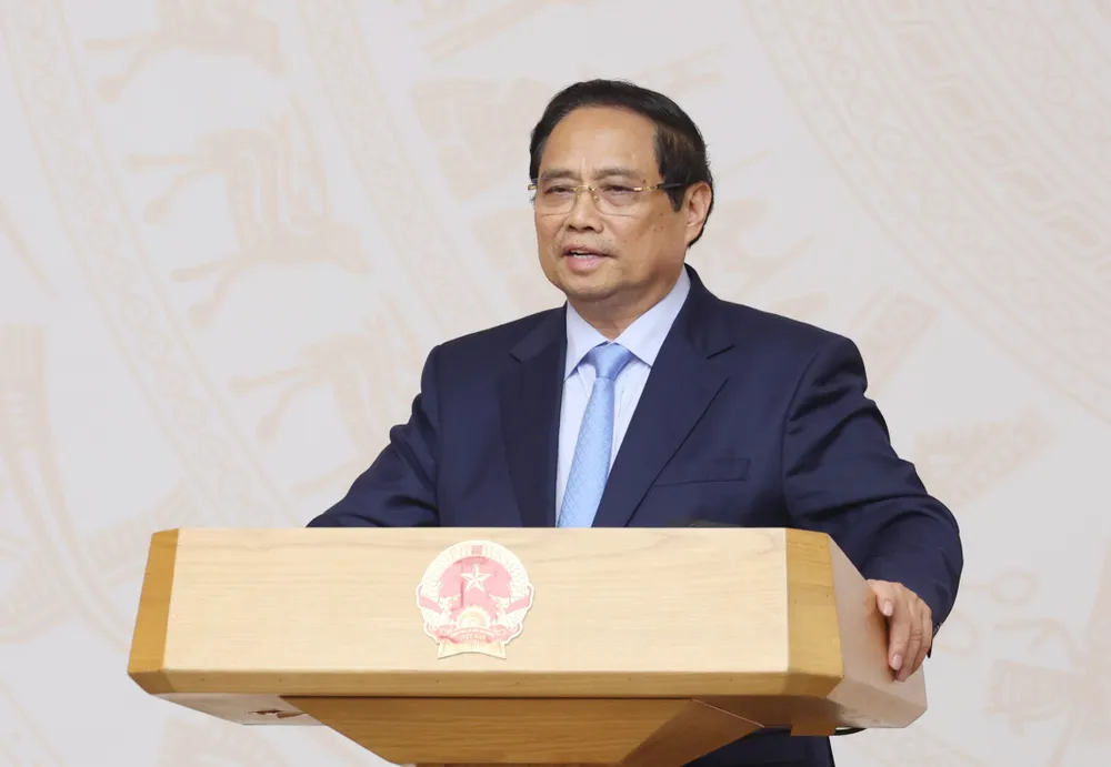 Thủ tướng Phạm Minh Chính phát biểu tại chương trình gặp mặt Đoàn ngoại giao để thông tin về sắp xếp tổ chức bộ máy và đơn vị hành chính, chiều 31-7. Ảnh: QUANG PHÚC Ttg chiều 31-7-2025 a.JPG