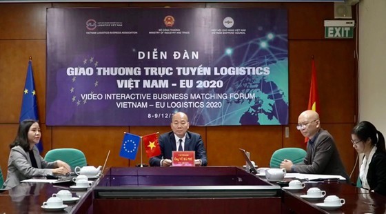 The Video Interactive Business Matching Forum Vietnam - EU Logistics 2020 takes place on December 9 from the Hanoi end . (Photo: SGGP)