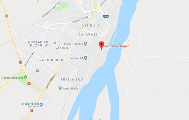 Location of Vard Braila Shipyard in the eastern city of Braila in Romania. (Photo: Google Maps)