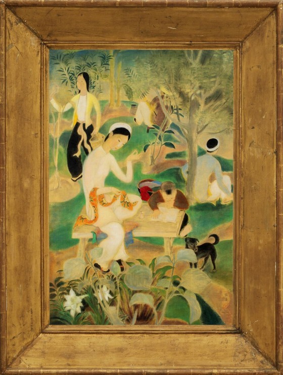 The painting titled La famille dans le jardin (Family in the garden) by Vietnamese painter Le Pho