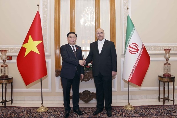 Vietnamese NA Chairman Vuong Dinh Hue (L) and Speaker of the Iranian Parliament Mohammad Baqer Qalibaf at their meeting in Tehran on August 8 (Photo: VNA) Vietnamese NA Chairman Vuong Dinh Hue (L) and Speaker of the Iranian Parliament Mohammad Baqer Qalibaf at their meeting in Tehran on August 8 (Photo: VNA)