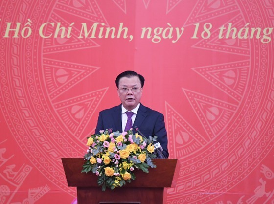 Secretary of the Hanoi Party Committee Dinh Tien Dung speaks at the conference. (Photo: SGGP) Secretary of the Hanoi Party Committee Dinh Tien Dung speaks at the conference. (Photo: SGGP)