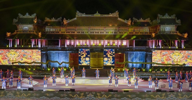 A performance of Hue Royal Court Music at a program taking place on the evening of June 17, 2023 to celebrate 30 years and 20 years since the Hue Monuments Complex and the music respectively recognized by UNESCO as World Cultural Heritage (Photo: VNA) A performance of Hue Royal Court Music at a program taking place on the evening of June 17, 2023 to celebrate 30 years and 20 years since the Hue Monuments Complex and the music respectively recognized by UNESCO as World Cultural Heritage (Photo: VNA)