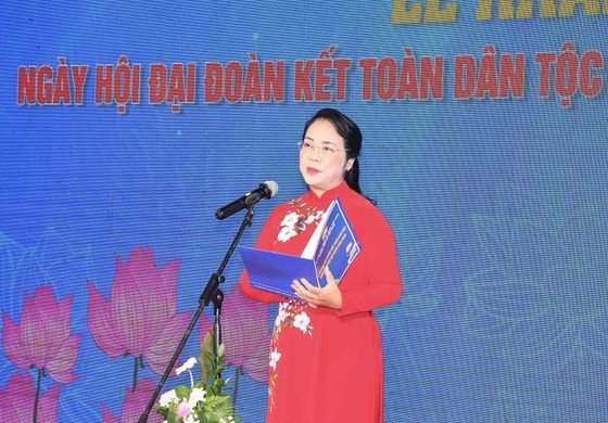 Chairwoman of the VFF Committee in HCMC Tran Kim Yen speaks at the event. (Photo: SGGP)