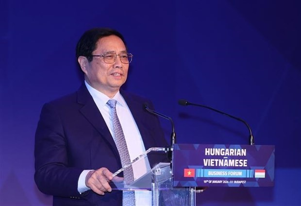 Prime Minister Pham Minh Chinh speaks at the Vietnam-Hungary business forum in Budapest on January 19 (local time) (Photo: VNA) pham-minh-chinh-7984.jpg