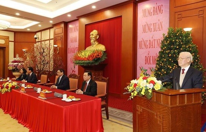 Party General Secretary Nguyen Phu Trong speaks at the meeting in Hanoi on February 7. (Photo: VNA) trong-5058.jpg