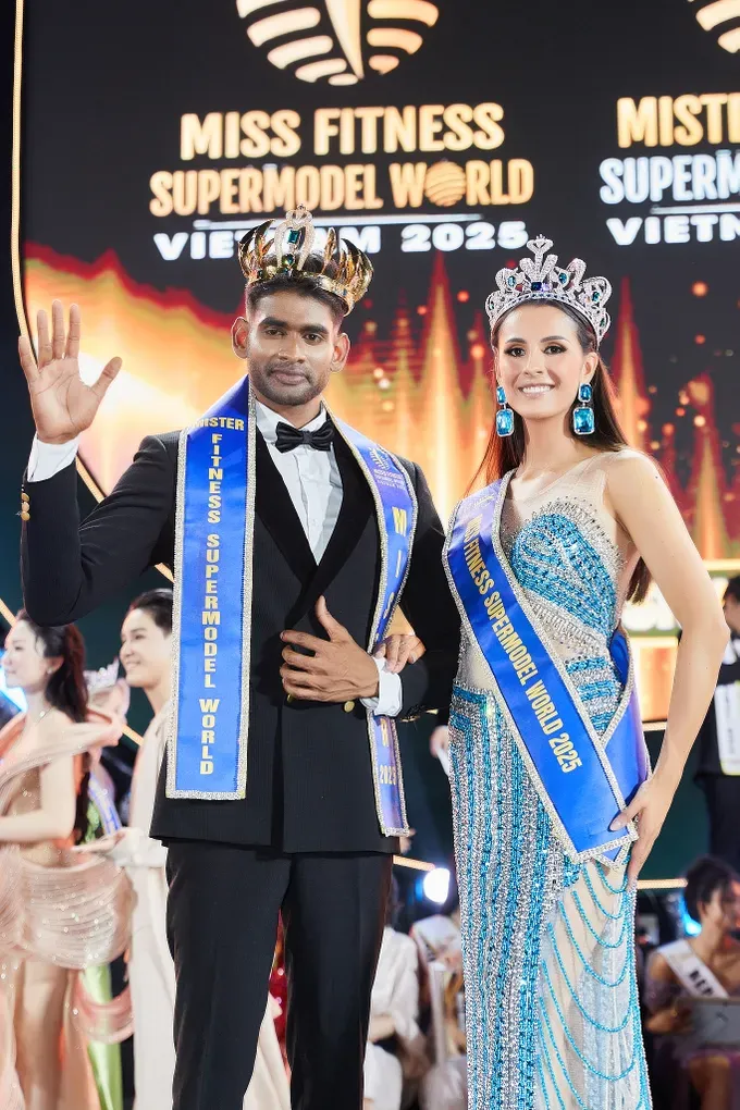 Rincon Mildred Esmith from Canada (R) and Vishmitha Divyaja Perera from Sri Lanka are crowned Miss Fitness Supermodel World 2025 and Mister Fitness Supermodel World 2025, respectively. (Photo: SGGP) ptv4108-2127-5444.jpg