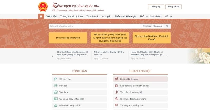 A screenshot of the National Public Service Portal dich-vu-cong-2124.jpg