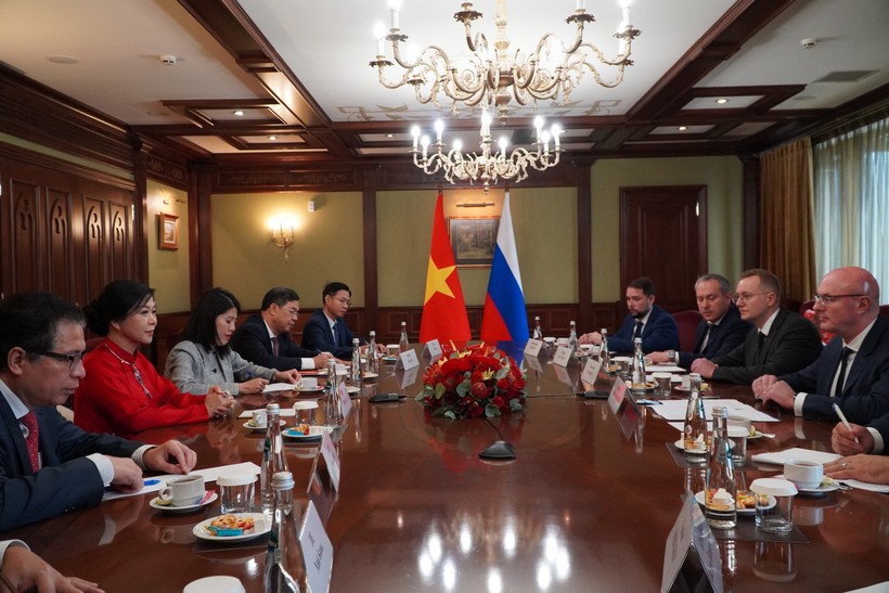 An overview of the working session between Madam Ngo Phuong Ly and Russian Deputy Prime Minister Dmitry Chernyshenko (Photo: VNA) vna-potal-thuc-day-hop-tac-van-hoa-nghe-thuat-viet-nam-va-lien-bang-nga-8172500.jpg