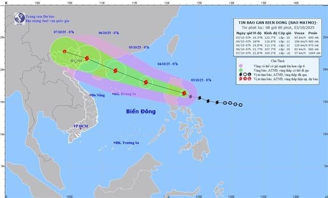 Typhoon Matmo's location at 7 a.m. on October 3 and its forecast path in the next few days. (Photo: thoitietvietnam.gov.vn) matmo.jpg