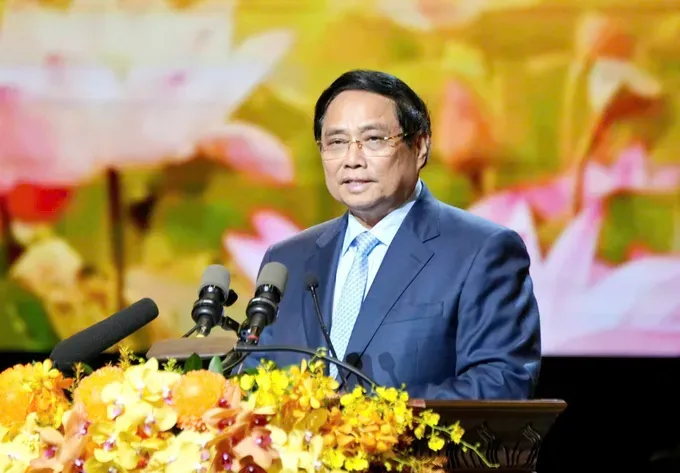 Prime Minister Pham Minh Chinh speaks at the event. (Photo: SGGP) z7100892706671-fcaa3b69fd0941705f6f26a1e95665fc-7513-9407.jpg