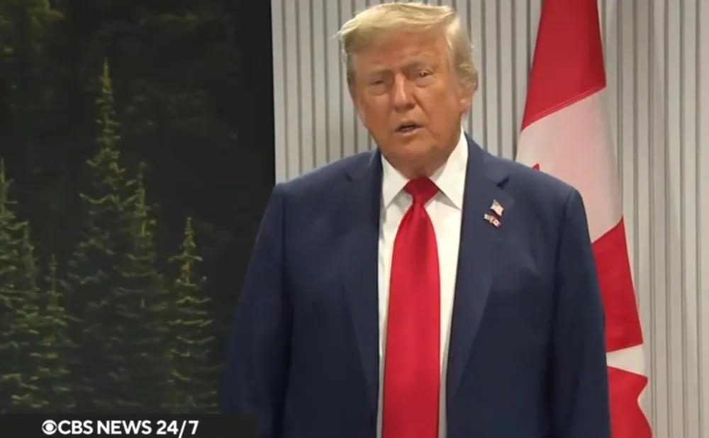 Tổng thống Mỹ Donald Trump kêu gọi người dân Iran rời thủ đô Tehran trước khi rời khỏi cuộc họp G7 ở Canada. Ảnh: CBS Screenshot_20250617_083414_Chrome.jpg