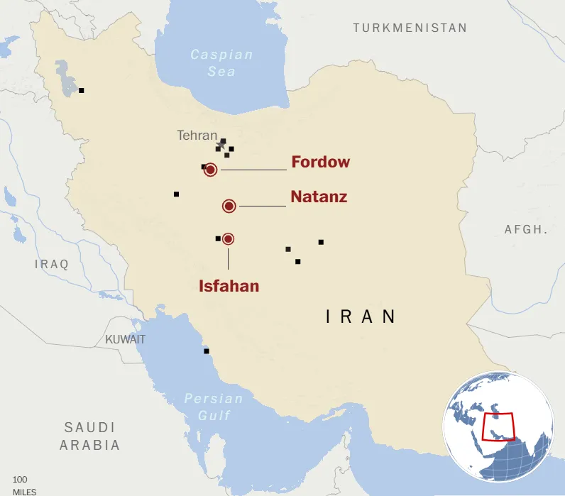 Các địa điểm hạt nhân của Iran vừa bị máy bay B2 của Mỹ ném bom. Ảnh: IAEA Iran .png