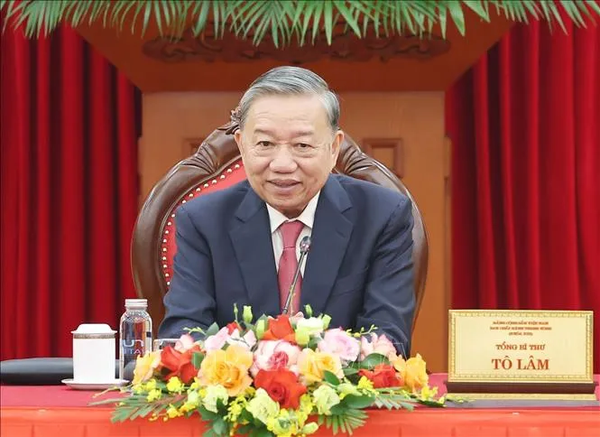 Tổng Bí thư Tô Lâm điện đàm với Tổng thống Hoa Kỳ Donald Trump. Ảnh: TTXVN TBT.jpg