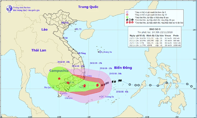 Đường đi và vị trí cơn bão. Ảnh: Trung tâm Dự báo khí tượng thủy văn quốc gia