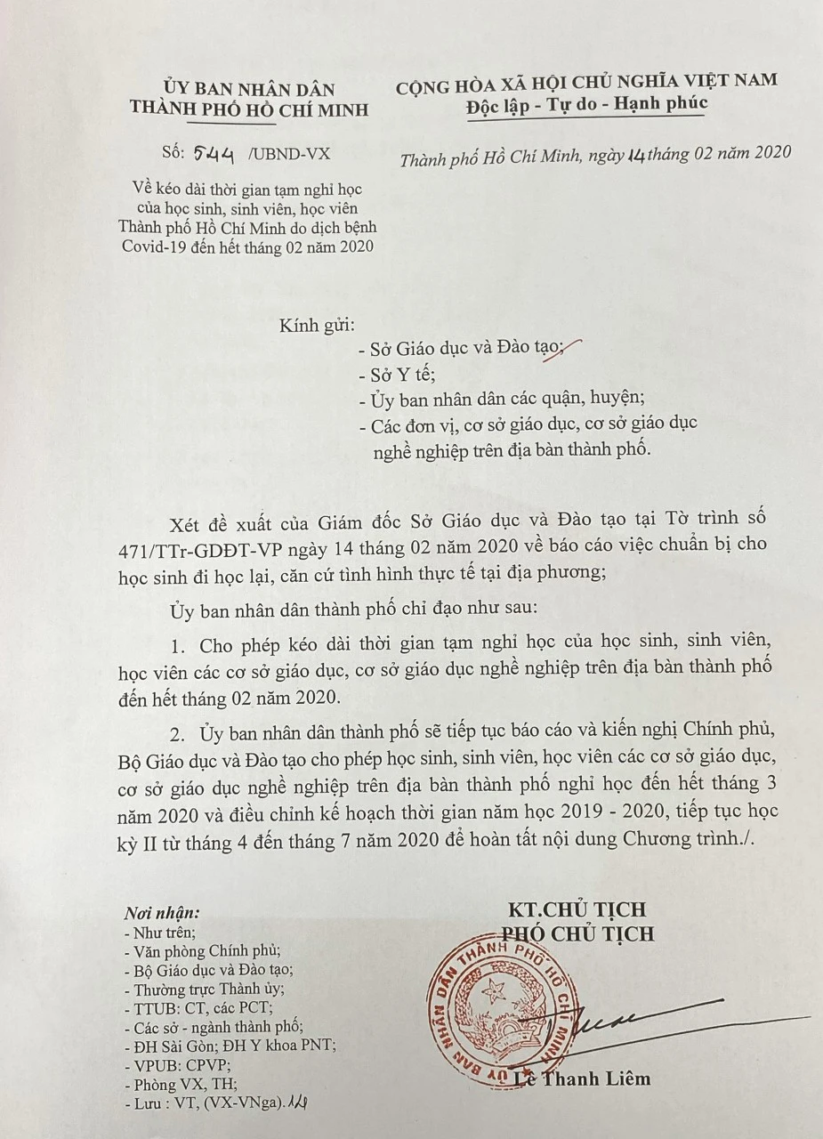 TPHCM: Kiến nghị cho học sinh, sinh viên nghỉ học đến hết tháng 3-2020