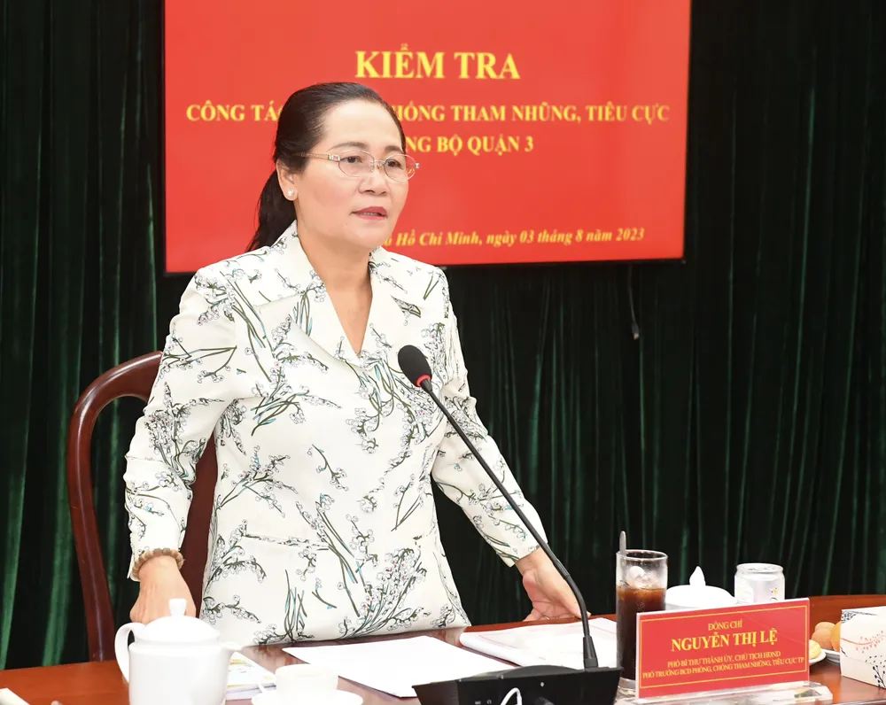 Phó Bí thư Thành ủy TPHCM, Chủ tịch HĐND TPHCM Nguyễn Thị Lệ phát biểu chỉ đạo. Ảnh: VIỆT DŨNG Phó Bí thư Thành ủy TPHCM, Chủ tịch HĐND TPHCM Nguyễn Thị Lệ phát biểu chỉ đạo. Ảnh: VIỆT DŨNG