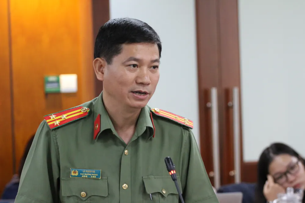 Thượng tá Lê Mạnh Hà, Phó Phòng Tham mưu Công an TPHCM thông tin tại họp báo Thượng tá Lê Mạnh Hà, Phó Phòng Tham mưu Công an TPHCM thông tin tại họp báo
