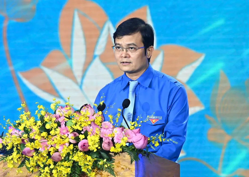 Bí thư Thứ nhất Trung ương Đoàn Bùi Quang Huy phát biểu tại đại hội. Ảnh: VIỆT DŨNG Anh 10.jpg
