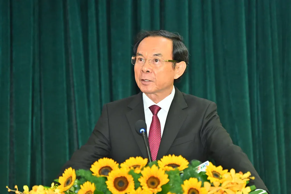 Đồng chí Nguyễn Văn Nên phát biểu tại hội nghị. Ảnh: VIỆT DŨNG Hinh 4.jpg