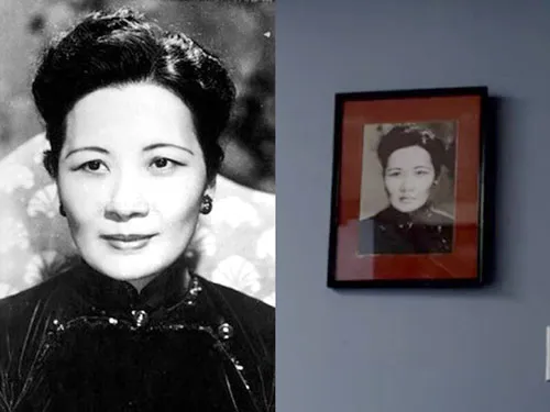 Hình ảnh bà Tống Mỹ Linh (trái) và bức di ảnh của nhân vật Út Trong trong 'Dạ cổ hoài lang' có nhiều nét tương đồng.