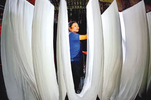 Tằm được hong nắng nhẹ vào sáng sớm. Kiểm tra giống tằm trước khi nuôi cấy giống. Nông dân Bảo Lộc thu hoạch dâu để nuôi tằm. Tằm trong giai đoạn nhả tơ. Chọn kén tốt trước khi nấu. Nhuộm vải bằng thủ công. Nấu kén để lấy sợi. Xe sợi. Phơi lụa.