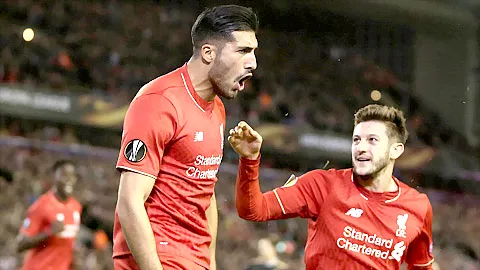 Niềm vui của Emre Can sau khi ghi bàn gỡ hòa cho Liverpool.